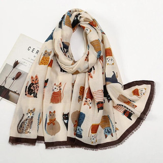 Cachecol Feminino Estampado com Orelhas de Gato e Franjas, de Algodão e Viscose, Aquecedor de Pescoço, para Viagem e Pro