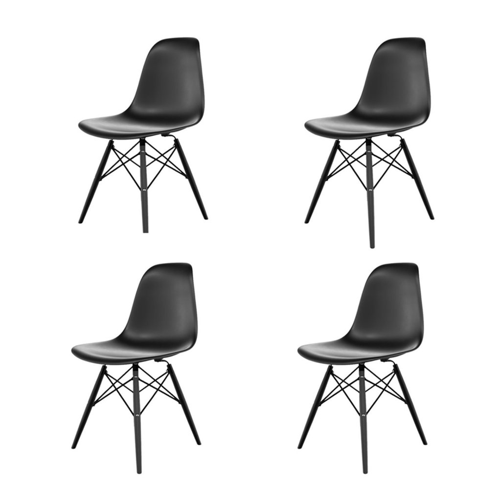 Conjunto com 4 Cadeiras para Sala de Jantar Eames Pp Dsw Inj Preto