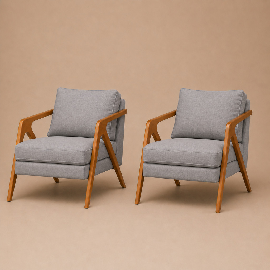 Kit 2 Poltronas Mona Linho Luxo Pés Madeira Maciça Conforto Design Moderno Sala Recepção Escritório Mais Vendida Shopee