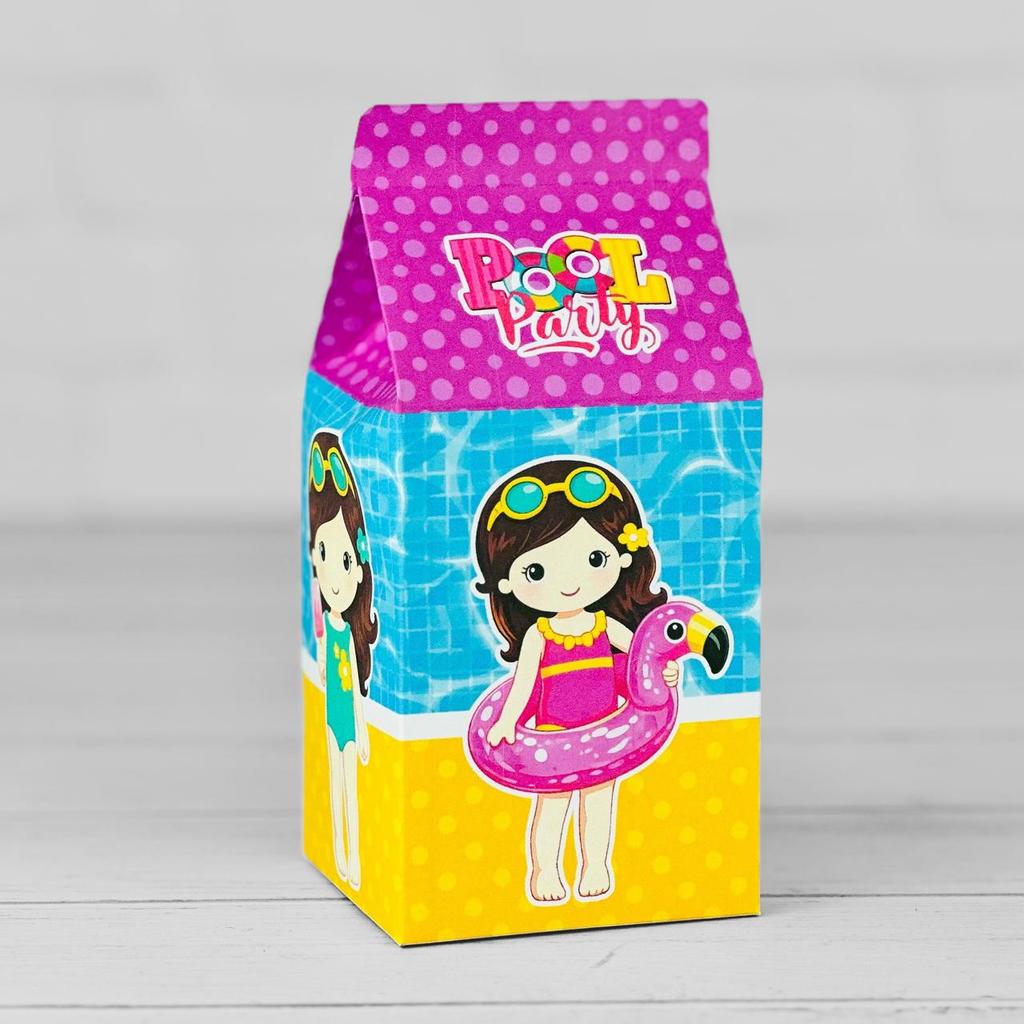 10 Caixinhas Tema POOL PARTY MENINA - Lembrancinha Festa Infantil Decoração Aniversário Caixa Milk