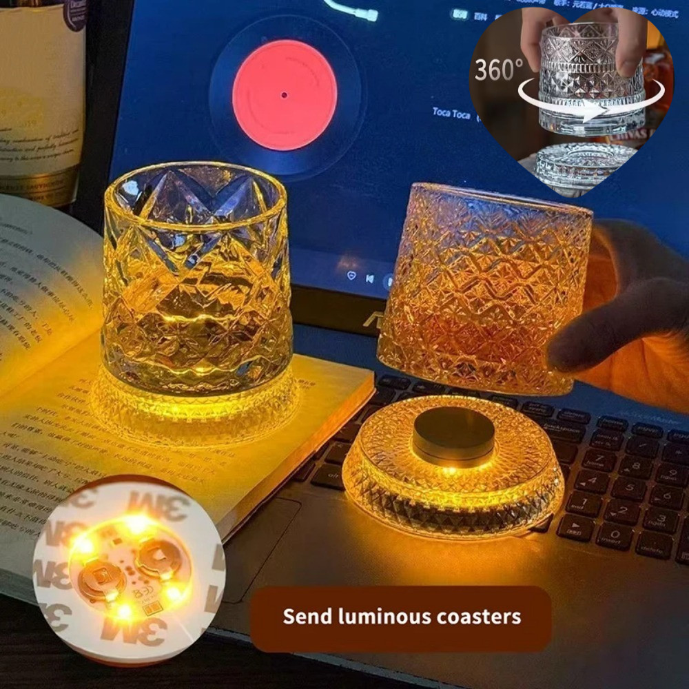Copos De Uísque Giratórios De 260ML Com Base De Vidro Leve Quente 360 Graus De Rum De Cristal Para Coquetel Beber Reto