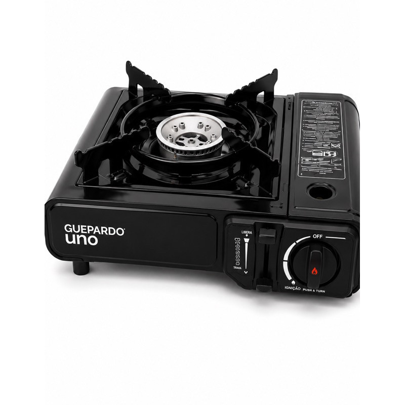 Fogareiro Camping Portátil Guepardo Uno Preto 2,1kW Acendimento Automático Gás Butano Trilha Pesca + Maleta