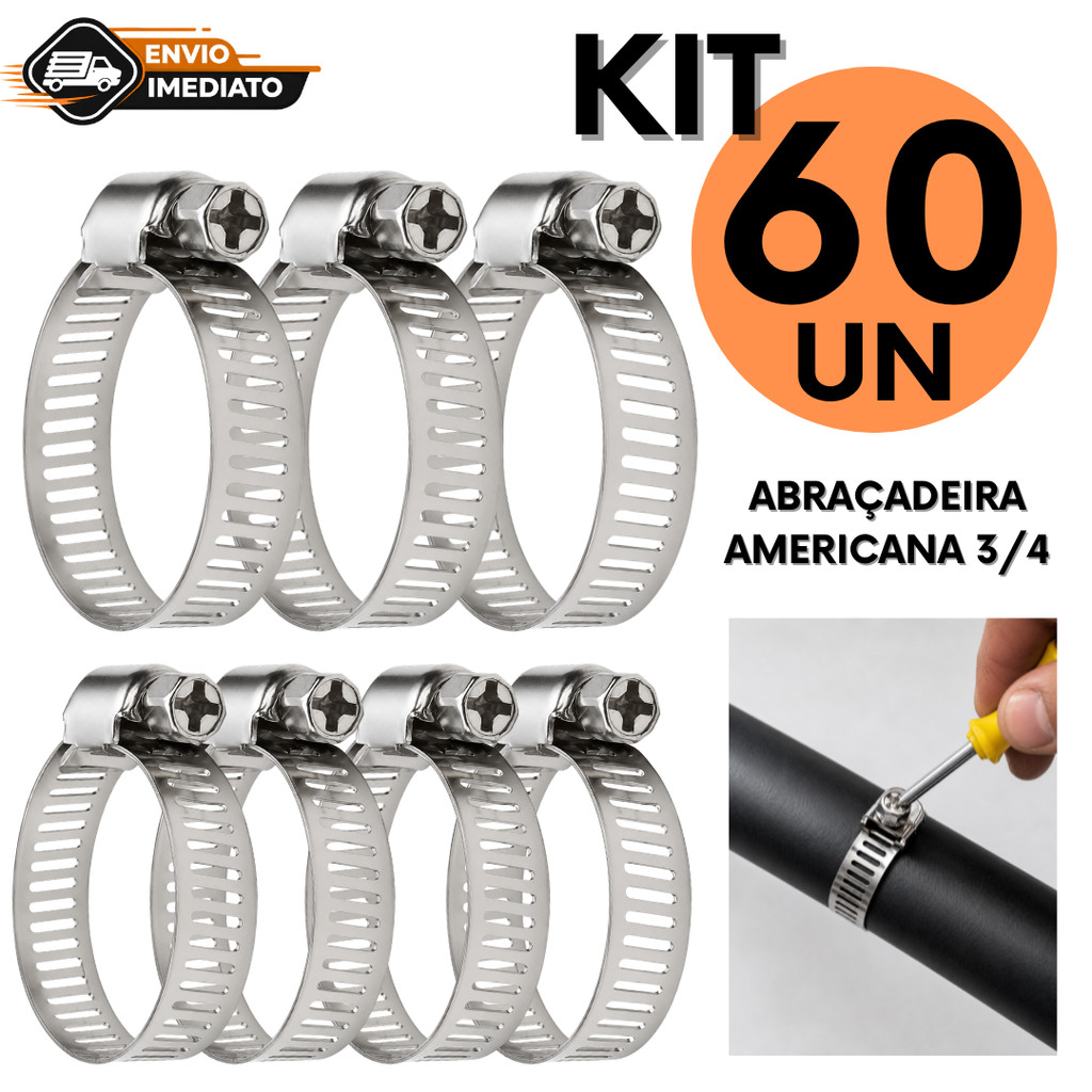 Abraçadeira Americana 3/4 Inox Para Mangueira Gás Jardim Fogão Água Compressor Atacado Barato