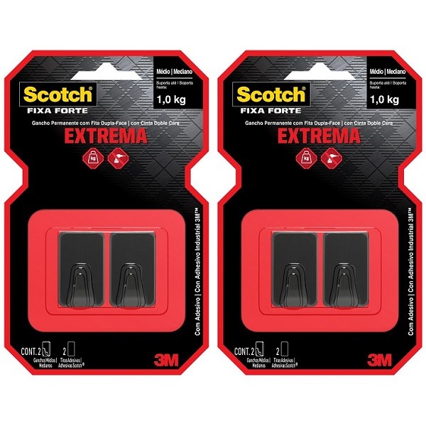 Kit com 4 Gancho Medio SCOTCH Preto 3M