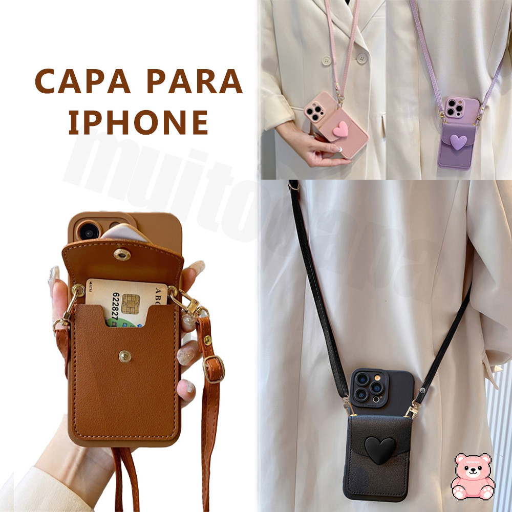 Capinha Porta-Cartões Com Cordão Para iPhone 17 17E 16 16E 15 14 13 12 11 8 7 XR SE Plus Pro Max Capa Case AXKB 8801