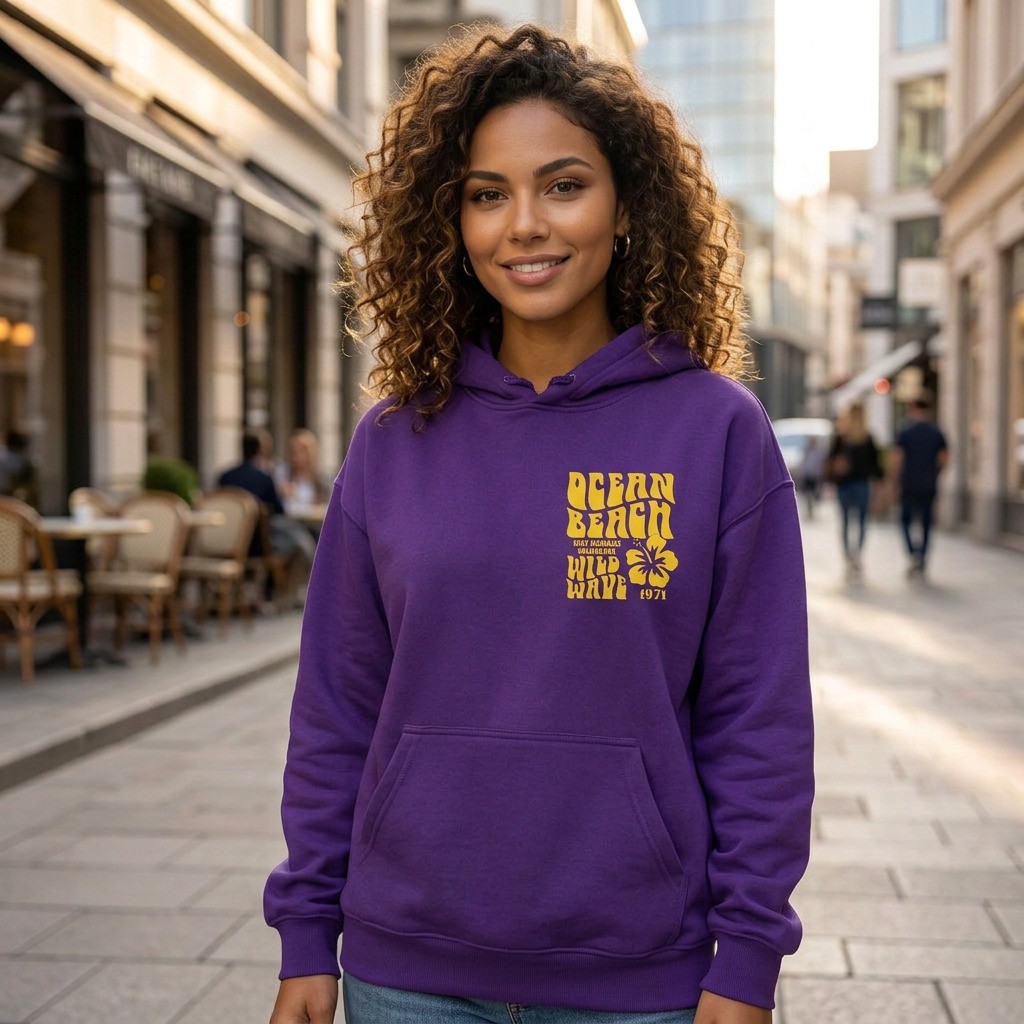 Moletom Flanelado Feminino com Capuz e Bolso Inverno Casual Estampado Confortável
