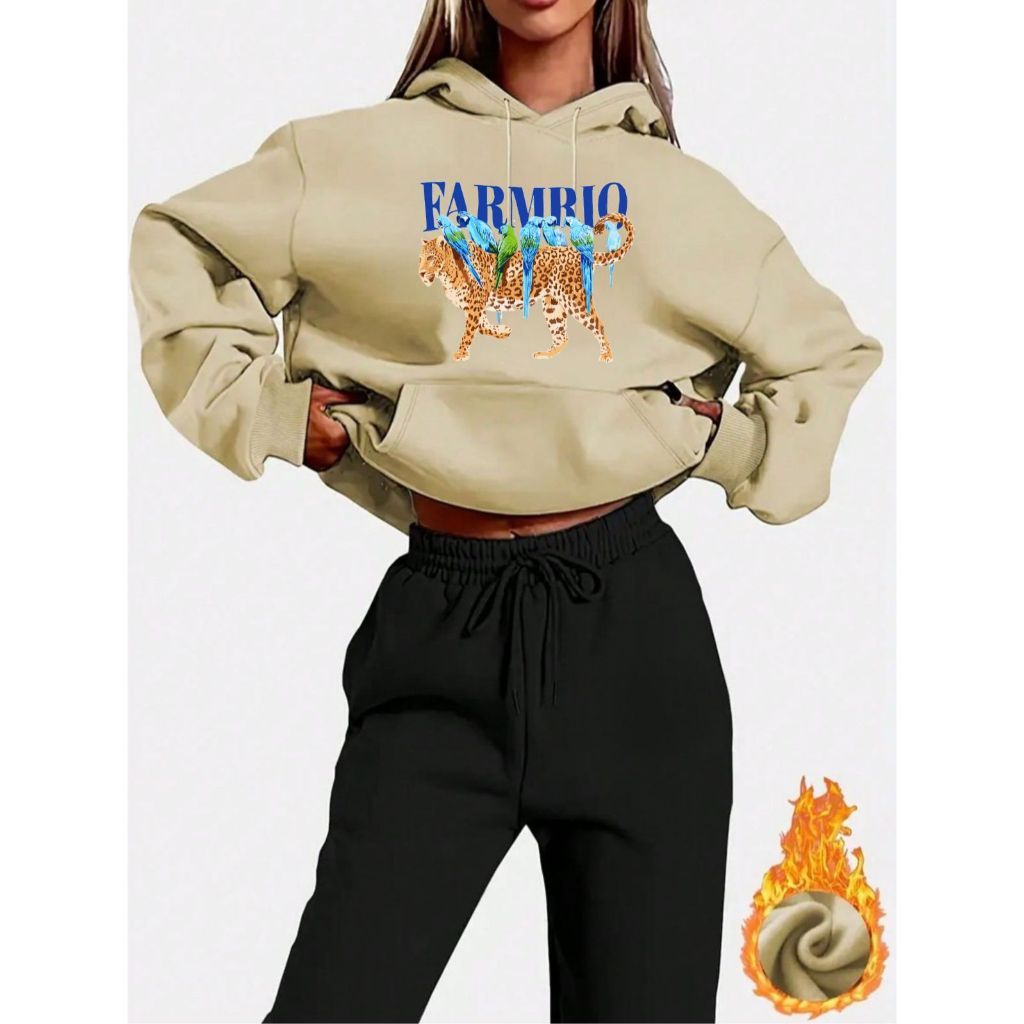 CONJUNTO MOLETOM FEMININO CALÇA COM BOLSO FLANEDA ESTAMPADO MODA FARM RIO ONÇA PINTADA E PAPAGAIOS