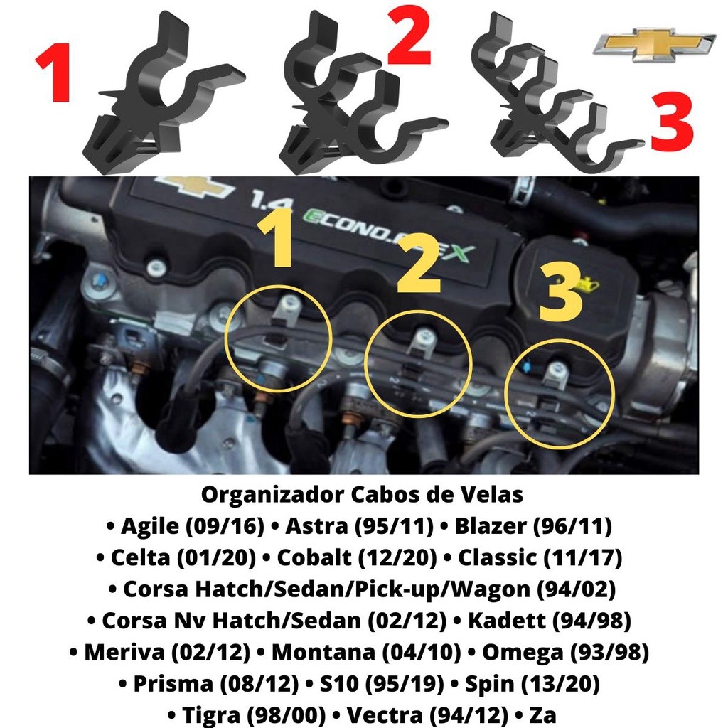 Prisilha Cabo de Vela Corsa Celta Agile Prisma Classic Spin Vectra Astra Premium