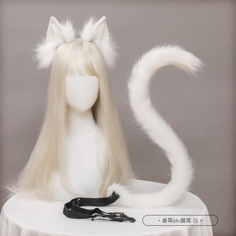 Conjunto de acessórios: orelhas de gato, orelhas de imitação de gato, acessórios de cosplay, cauda, tiara, cauda de anim