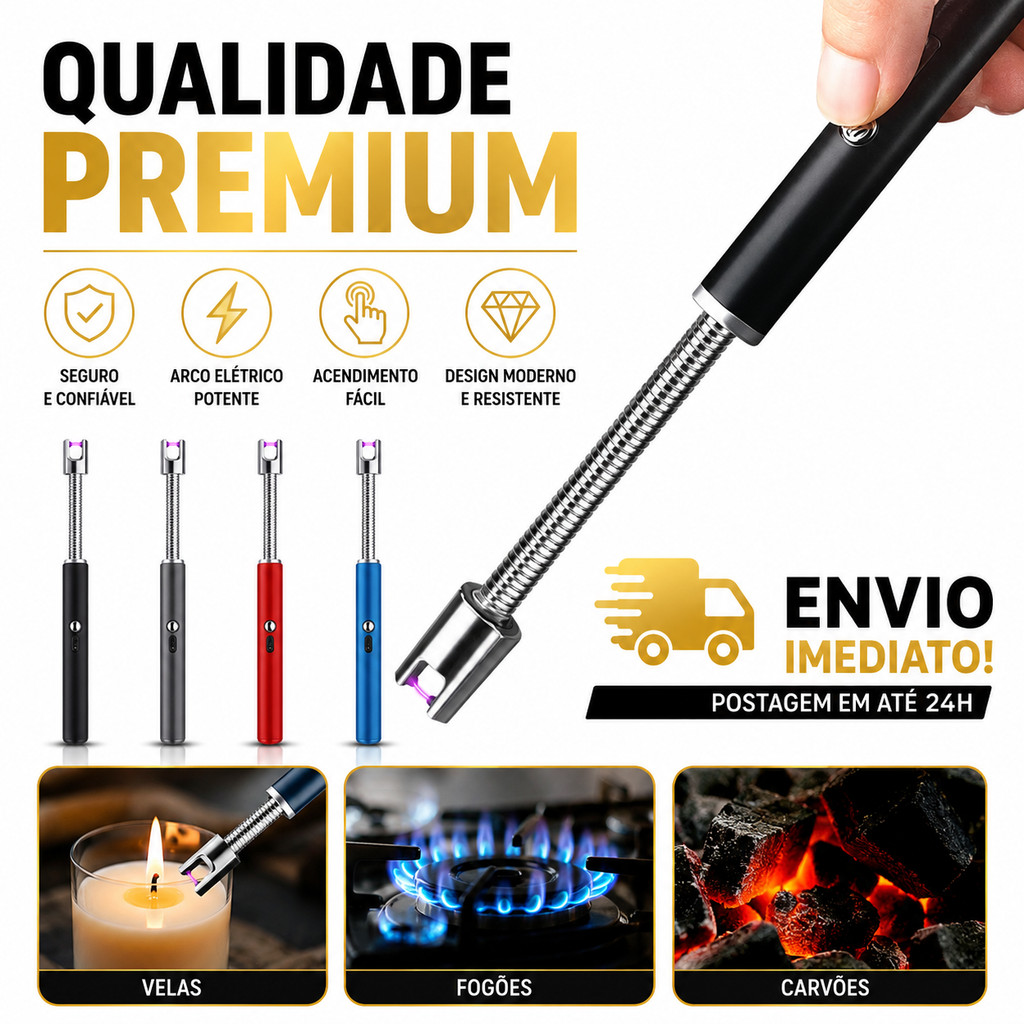 Acendedor Fogão Elétrico USB Plasma Recarregável Flexível Eletronico Isqueiro Churrasqueira Sem Gás Seguro
