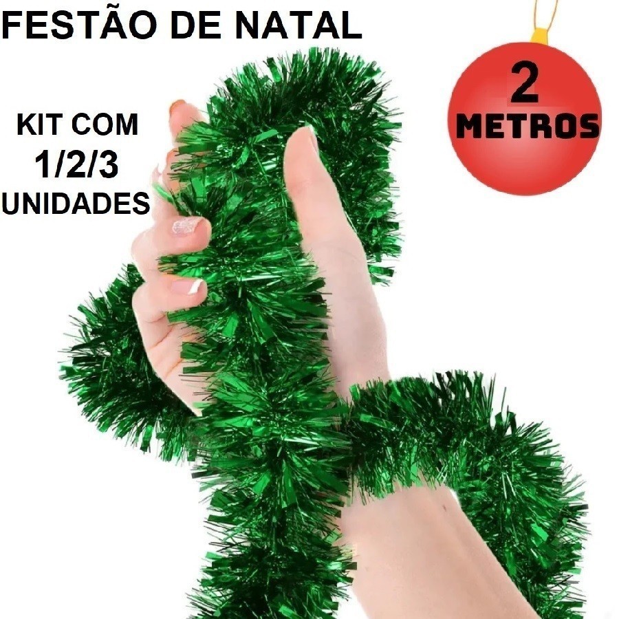 Festão Verde De Natal 2mx7Cm Para Arvore De Natal Enfeite Ideal Decoração Para Encher Sua Arvore