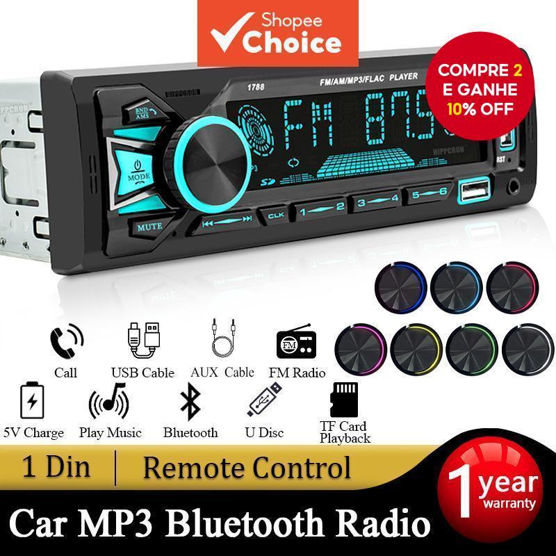  SINOVCLE Rádio de Carro 1DIN Estéreo Bluetooth Reprodutor de MP3 Receptor de FM com Controle Remoto AUX/USB/Cartão TF