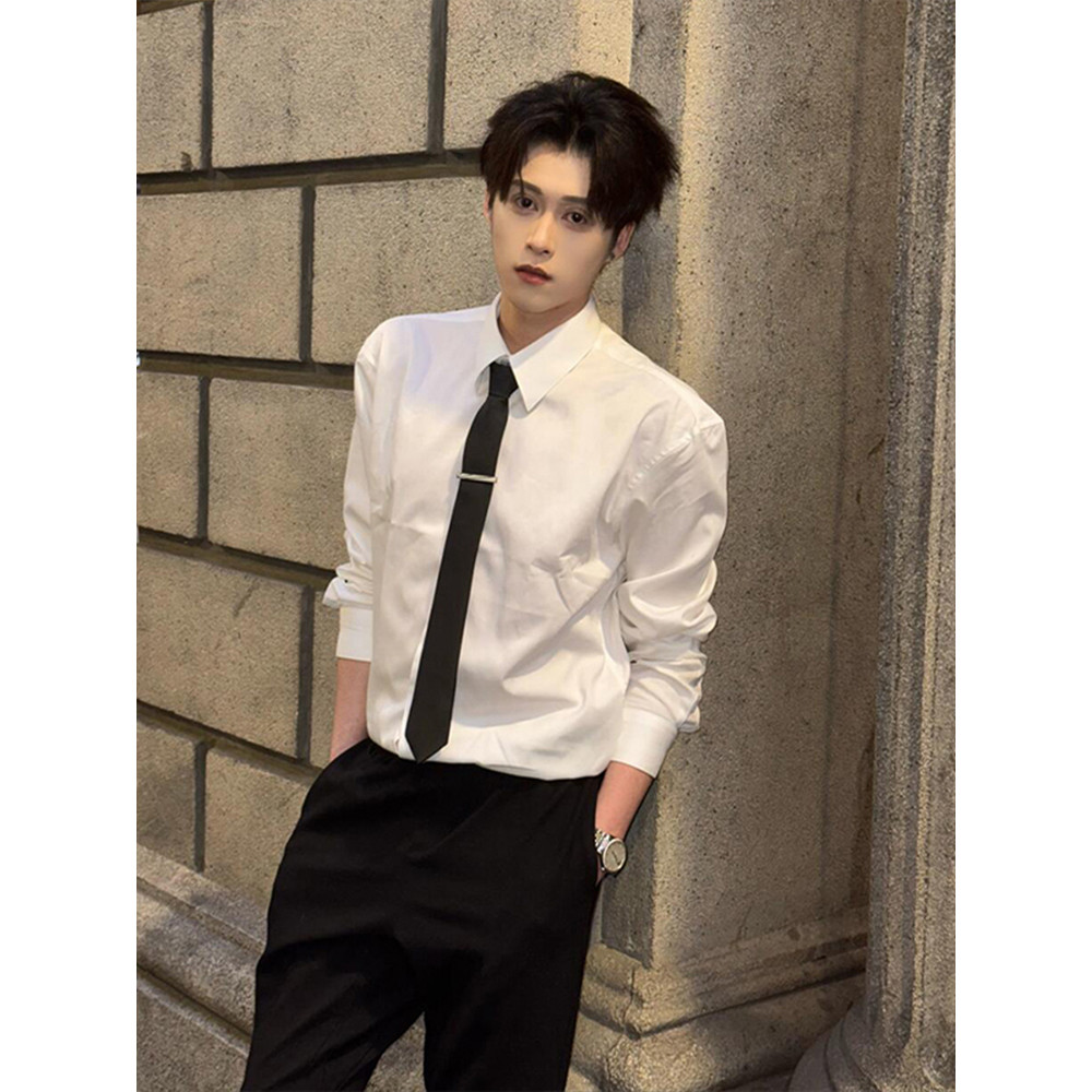 Cleanfit camisa branca de manga comprida masculina High-End sentido rufião bonito terno camisa interna modelo masculino 