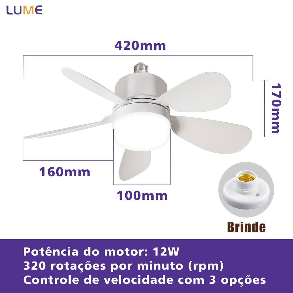 Ventilador de Teto com Luz Silencioso Controle Remoto Instalação Fácil Bivolt para Pequenos Espaços