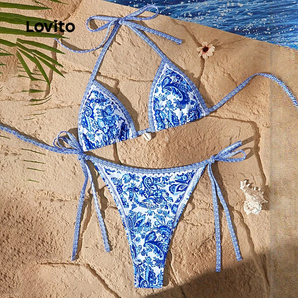 Lovito Conjuntos de Biquíni Boho para Primavera/verão Biquíni Azul para Mulheres LNL126232 em Oferta na Shopee