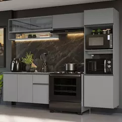 Armário De Cozinha Completa Suspenso 260cm Nice Madesa 10 Cinza