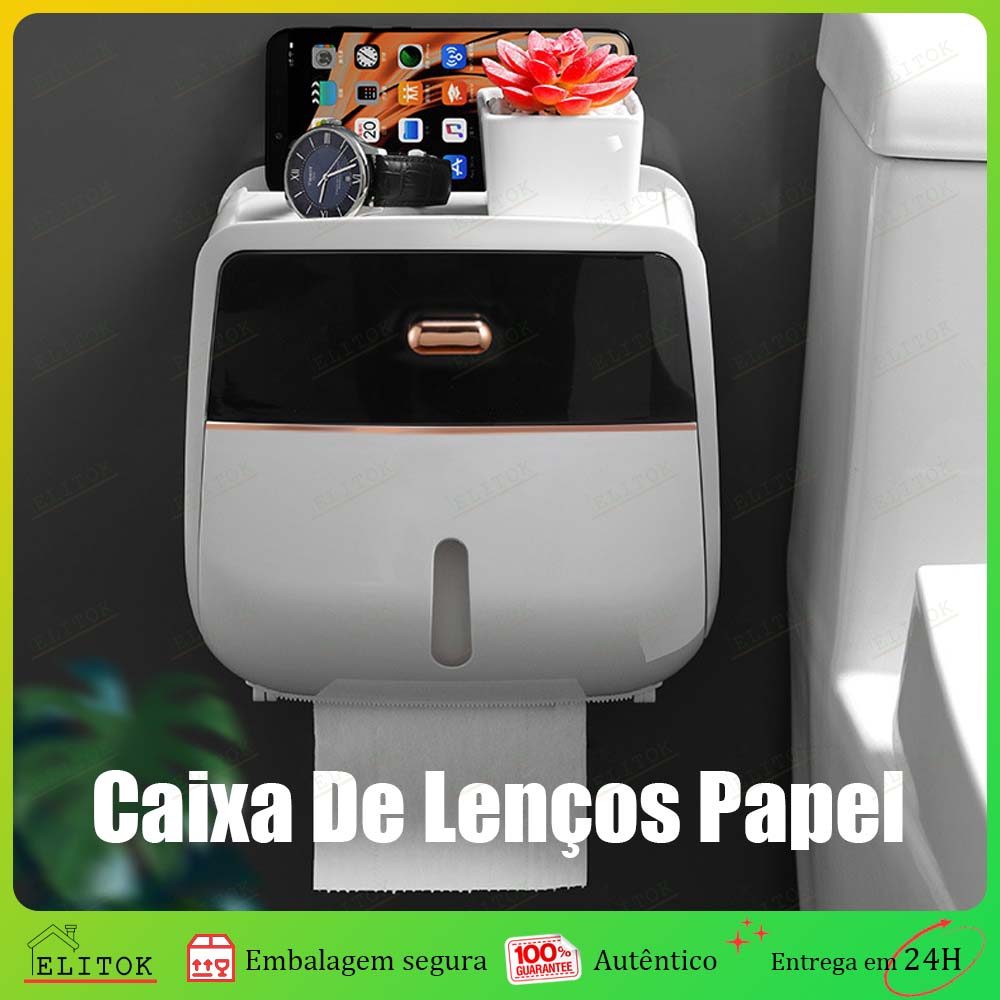 Porta Papel Higiênico Organizador Banheiro À Prova Dágua Com Prateleira Parede Sem Furo Para Rolo de Papel