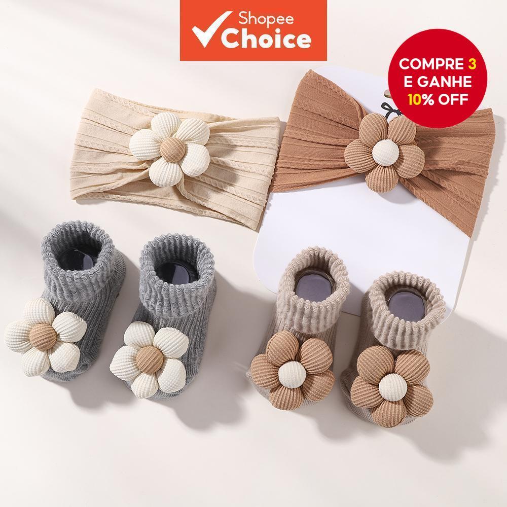 Tiara E Meias Para Bebês 2 Unidades/Conjunto , Faixa De Cabelo Floral Com Curtas Meninas Recém-Nascidas , Presente De Ny