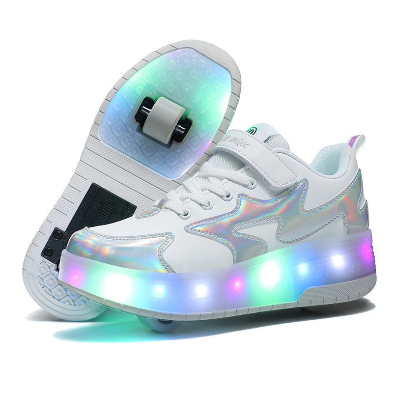 Tênis de Patinação de 2 Rodas com Luzes LED, 790 Flashes, Recarregável RRSS