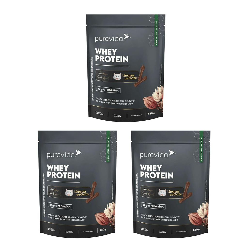 Kit 3 Whey Protein Isolado Lingua de Gato 450g - Puravida