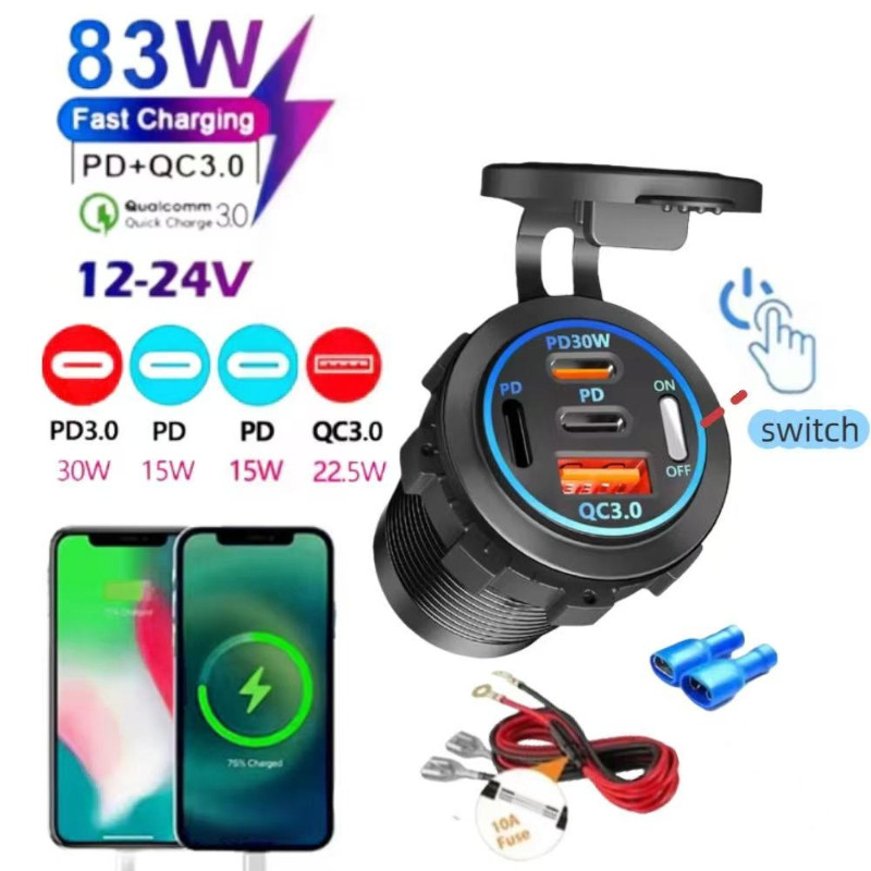 2/3/4 Portas PD QC 3.0 USB Carregador De Carro Com Voltímetro Tomada Adaptador De Energia À Prova Dwaterproof Água Para em Oferta na Shopee