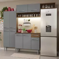 Armário De Cozinha Completa 229cm Rustic/cinza Emilly Madesa 18xa Rustic/cinza
