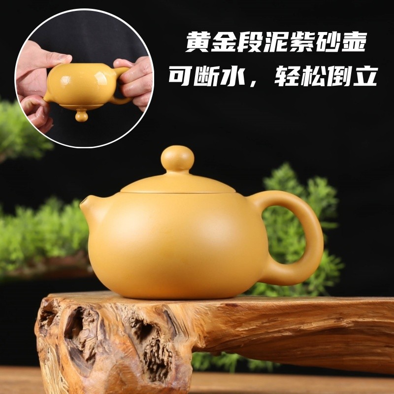 Bule de argila roxa bule seção dourada lama bule pequeno artesanal cerâmica conjunto chá doméstico Xishi bule único pote