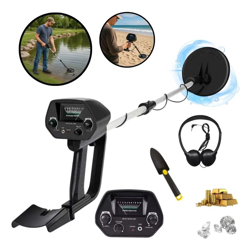 Detector De Metais Profissional 1,5m Profundidade Com Pinpoint Bobina À Prova D'água + Fone E Pá
