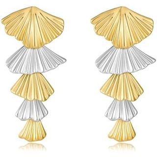 Brincos Pendurados Em Concha Dourada/Prateada Para Mulheres , Oceano , Praia , Joias De Verão