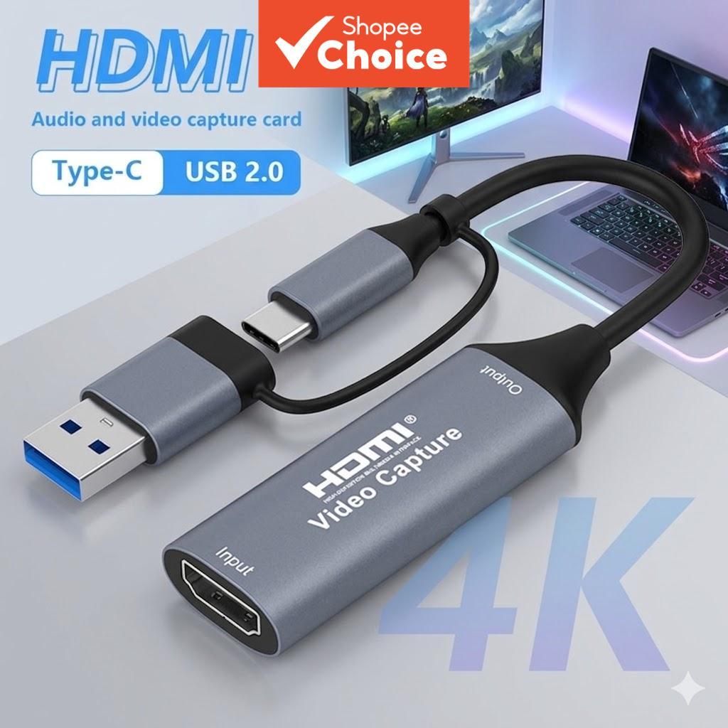 Placa de captura de vídeo e áudio 2K/4K HD USB-C/USB com entrada HDMI compatível para câmera, computador e TV Pro