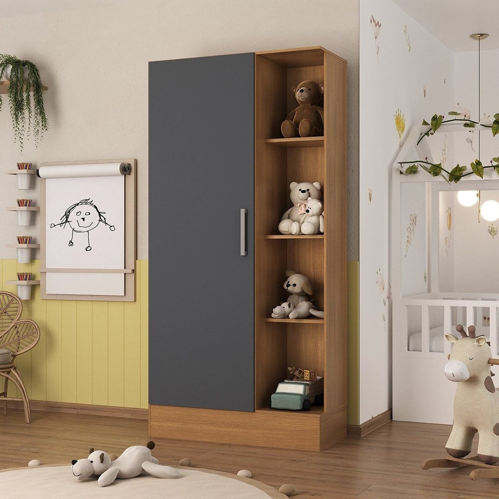 Guarda Roupa Infantil 1 Porta Sara Espresso Móveis Cinamomo/Chumbo