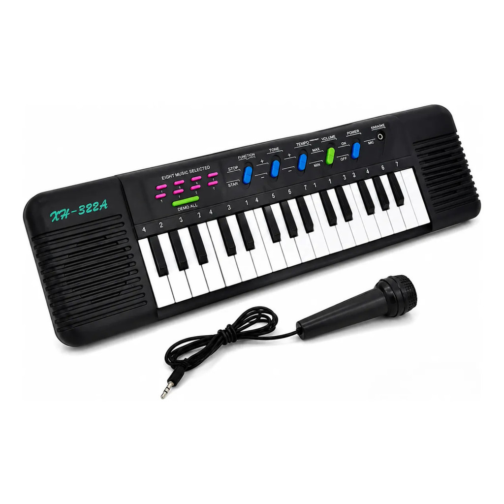 Piano Infantil Eletrônico Microfone Karaokê Criança 32 Tecla