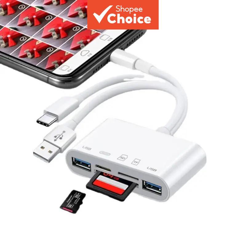 Adaptador De Leitor De Cartão SD TF 5 Em 1 USB 3.0 Lightning Type C Para iPhone iPad MacBook Samsung Câmeras Android Out