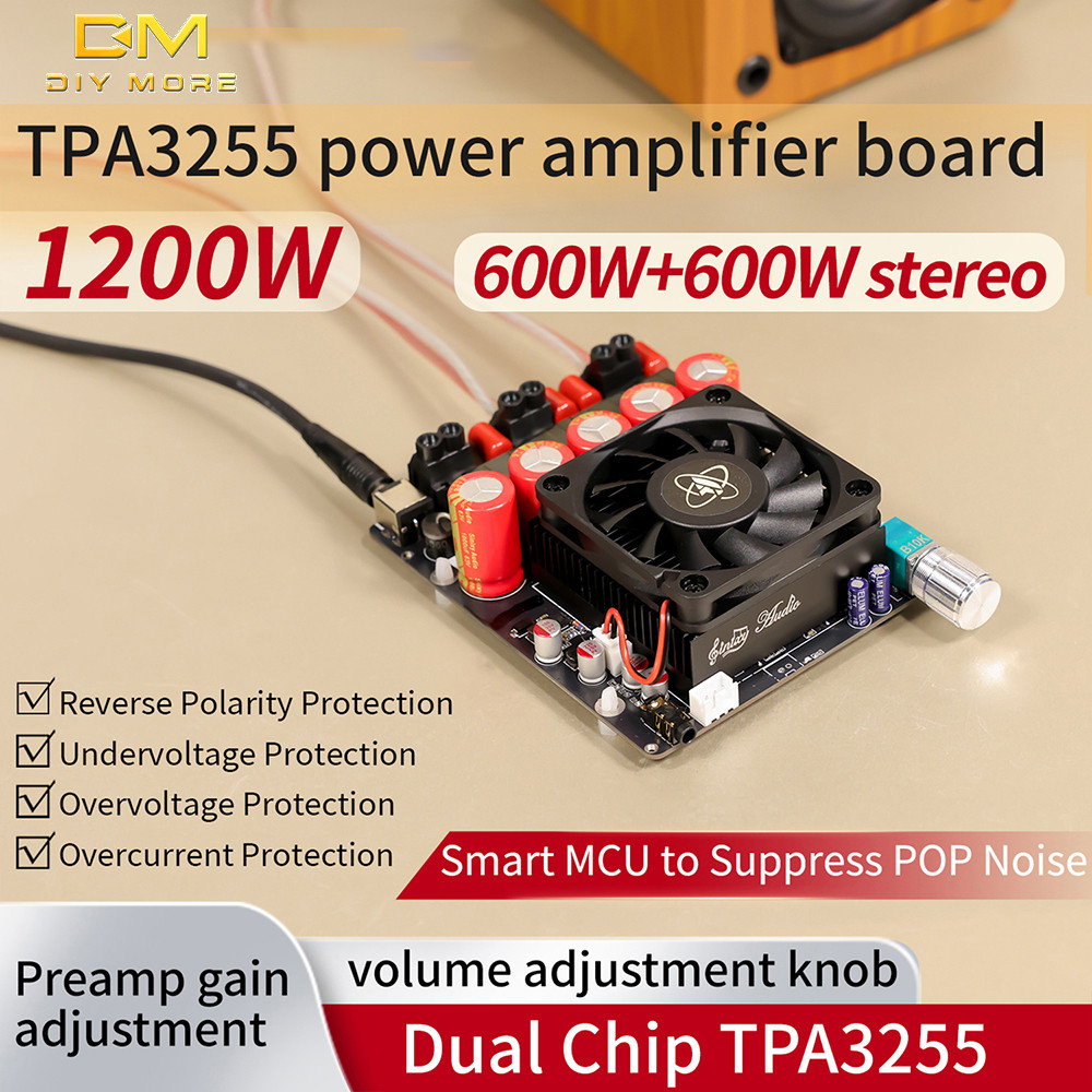 DIYMORE DC 19-51V 10A 1200W Amplificador Pós-Estágio Puro De Alta Potência 600W + 600W Dual Channel Tpa3255 Circuito Com