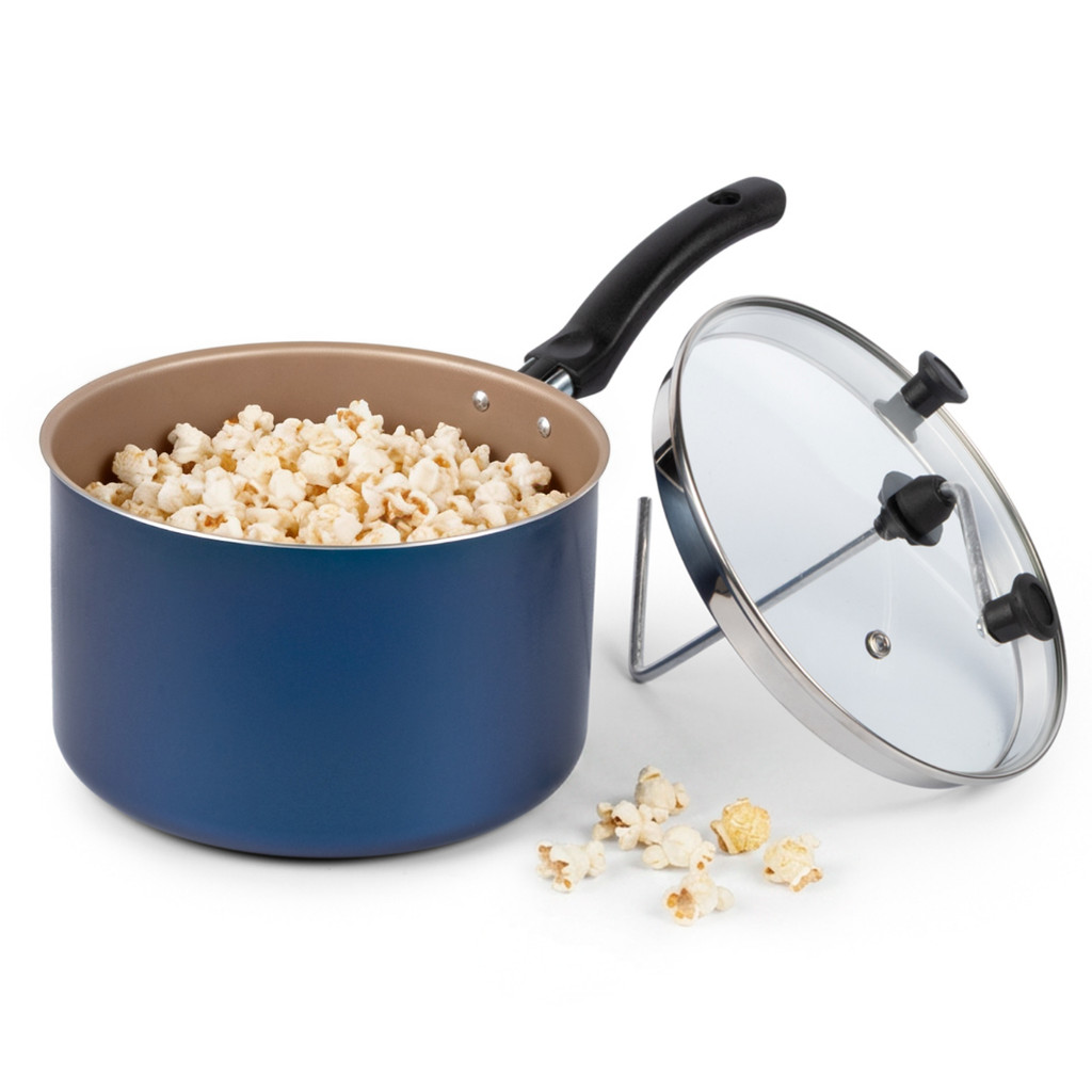 Pipoqueira Antiaderente 20cm Azul Tampa de Vidro Nacional