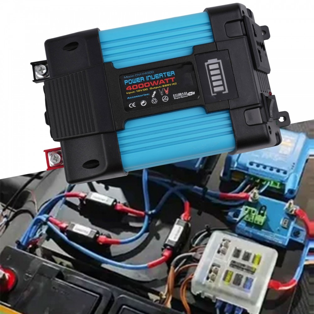 Inversor De Energia Para Carro Com Portas USB Duplas De 4000 W Clipes De Bateria E Display LCD