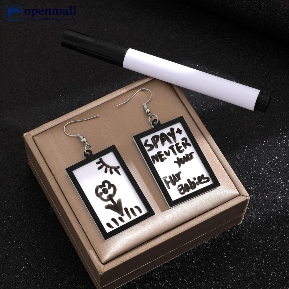 Brincos Criativos Com Pingente De Quadro De Mensagens De Acrílico Caneta Marcadora De Apagamento A Seco DIY Doodle Joias