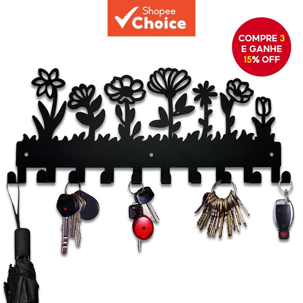 Design Floral Porta-Chaves Metálico De Parede Gancho em Oferta na Shopee