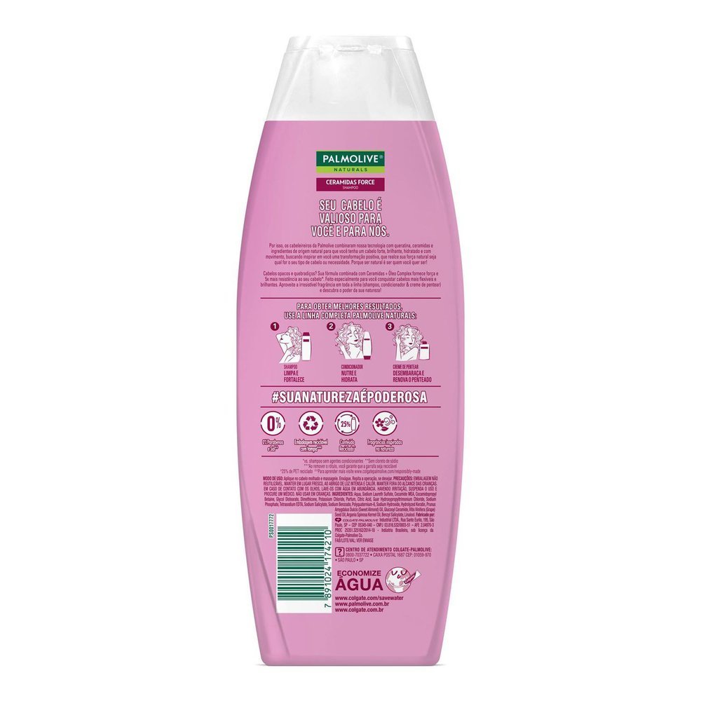 Detalhes do Shampoo Palmolive Naturals Ceramidas Force para Cabelo Opaco e Quebradiço 350ml