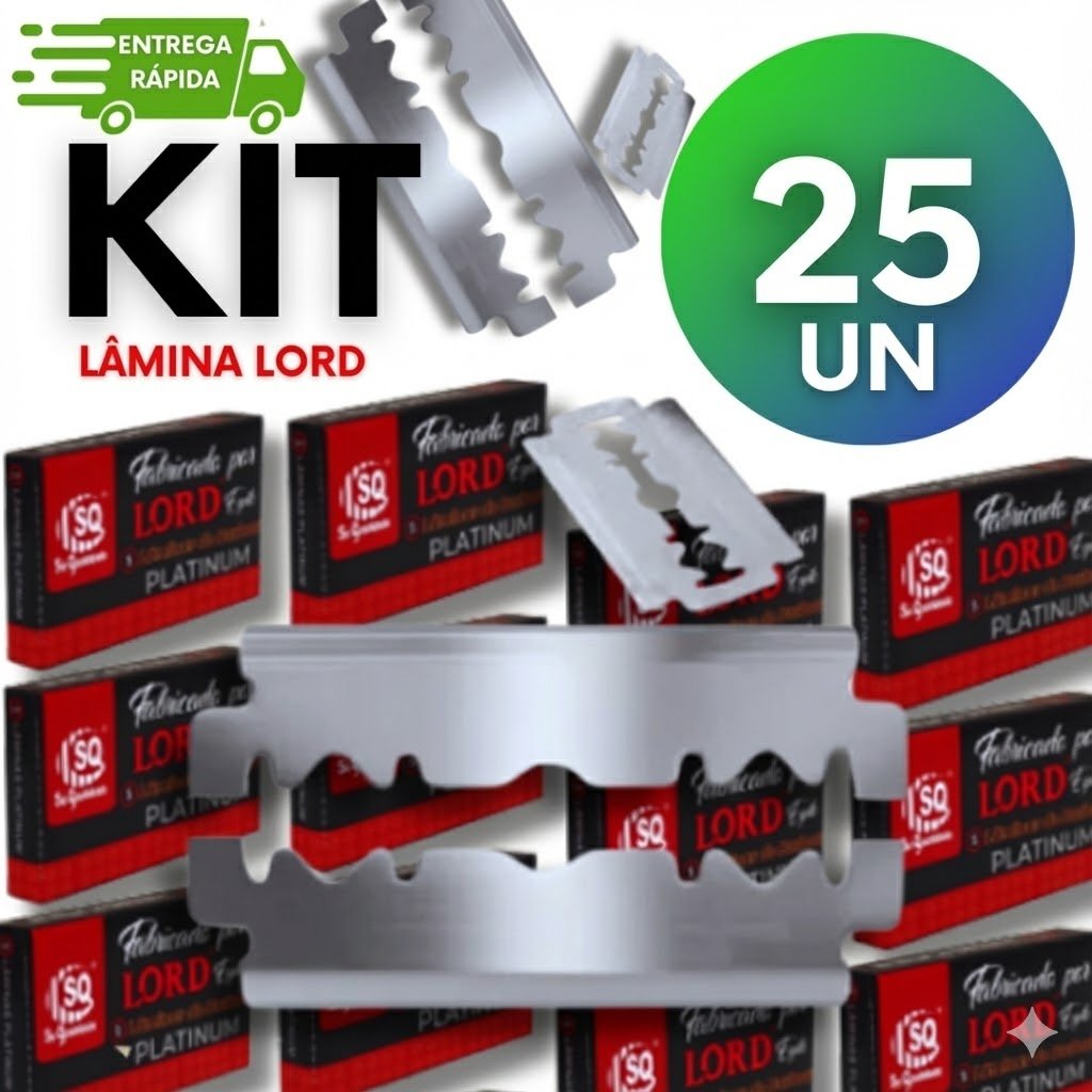 Kit 25 Lâminas Duplas Lord Platinum Inox – Barbear Profissional Premium para Barbeiros e Uso Pessoal