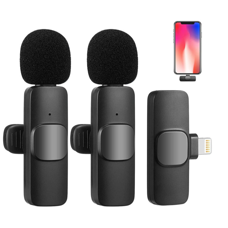 Microfone De Lapela Sem Fio Vlog Entrevista Ao Vivo Portátil Compatível Tipo C E iPhone