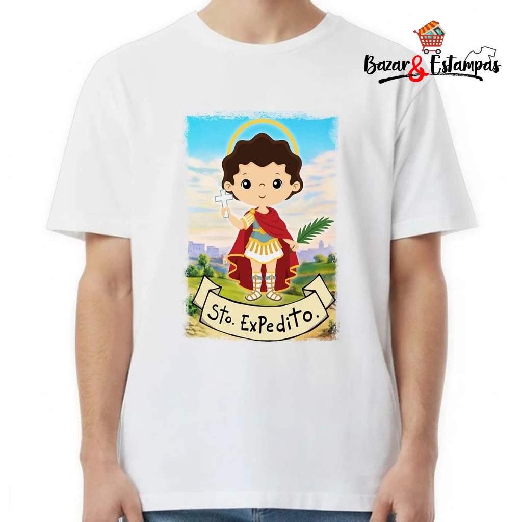 1 Camiseta Santo Expedito Religioso Católico Bonequinho Cute Santo Causas Impossíveis