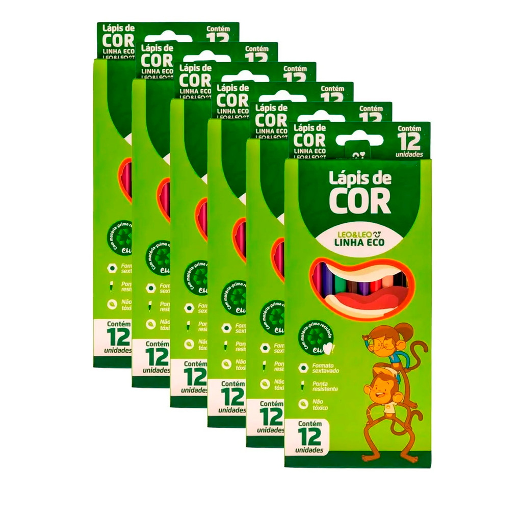 Kit 10 Caixas Lápis 12 Cores Resinas Sextavado Flex Ecológico Leo&Leo Leonora - 4220