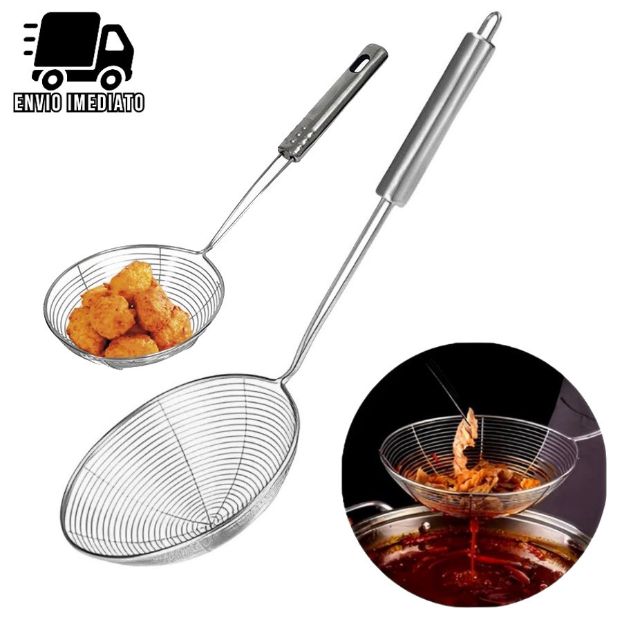 Peneira Escumadeira Aço Inoxidável para Fritura de Pastel Batata Frita Utensílios de Cozinha em Oferta na Shopee
