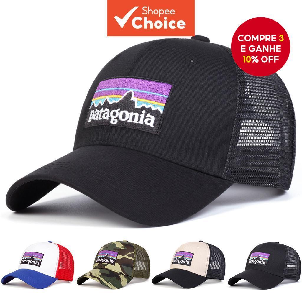 Boné ajustável unissex Patagonia com montanhas bordadas, ideal para esportes ao ar livre e proteção solar. em Oferta na Shopee