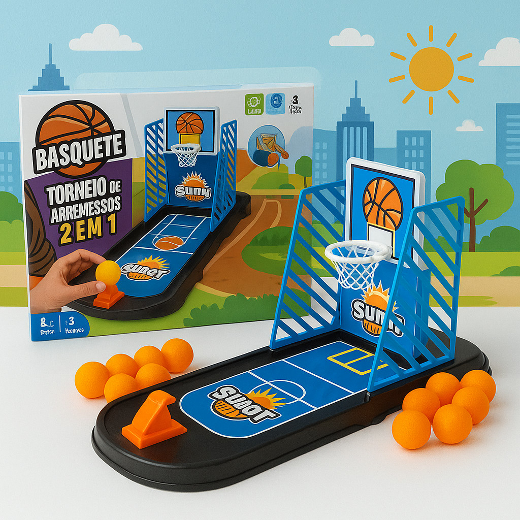 Kit 2 em 1 Mini Basquete e Pinball Infantil – Jogos de Mesa Educativos para Crianças