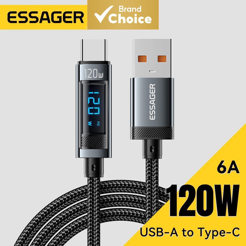 Essager Cabo de Dados Display Digital 120W PD Super Flash Carregamento 6A Para Xiaomi 14Pro Redmi K70 POCO X6 3Pro
