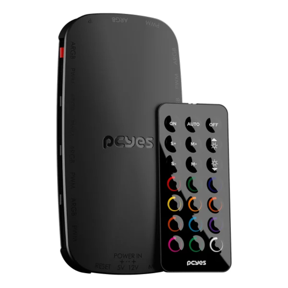 Controlador de Fan PCyes Light Core Black Vulcan  9 Portas PWM ARGB  Controle Remoto  Fixação Magnética