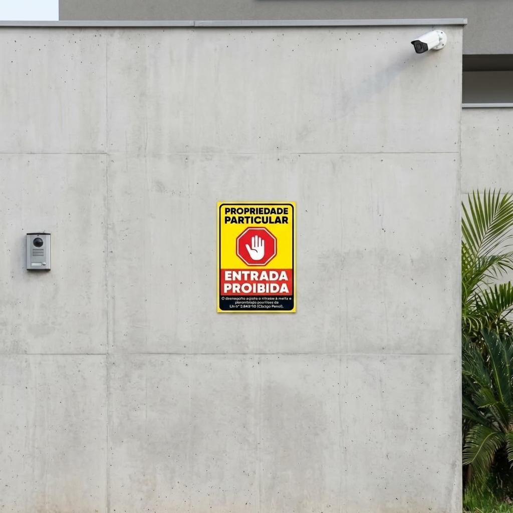 Placa Entrada Proibida Propriedade Particular Multa Lei - 30x20 cm PS 1mm com Fita para Fixação — imagem 2 de 2