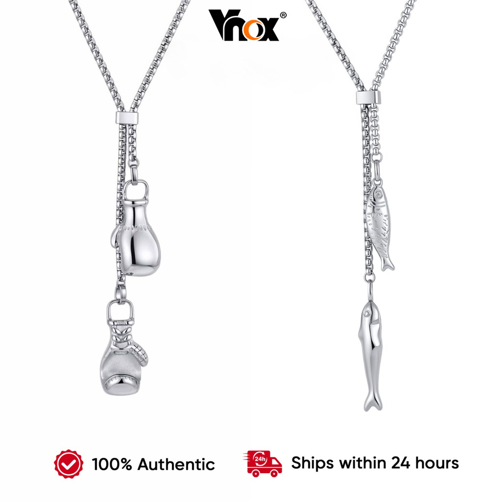 Vnox Masculino 316 Aço Inoxidável Luva De Boxe Charme Pingente Colar Tira Peixe Gota Para Delicada Praia Jóias